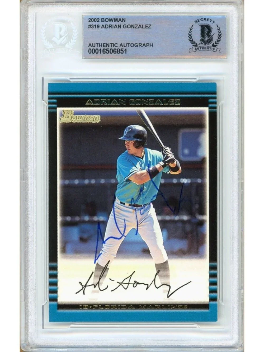 Adrian Gonzalez Signed 2002 Bowman #319 Florida Marlins Slabbed Auto Card